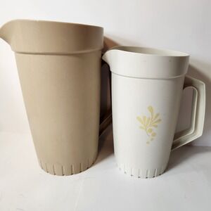 Vintage Tupperware Pitcher Set Tan and White Floral 800-1 874-7 Made‎ in Canada
